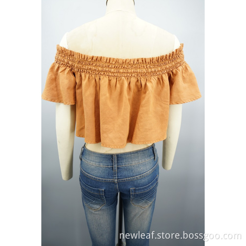 New fashionable Boat Neck Ruffle Short Sleeve Shirts